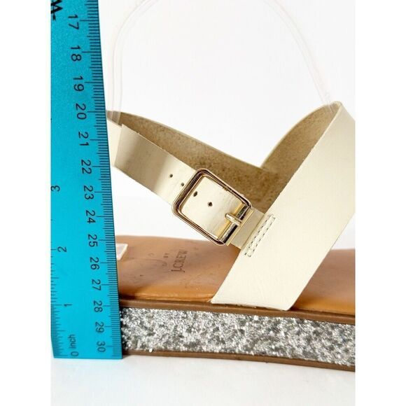 J Crew Flatform Sandals White And Glitter Ankle Strap Vintage Champagne 9.5 - Picture 10 of 16
